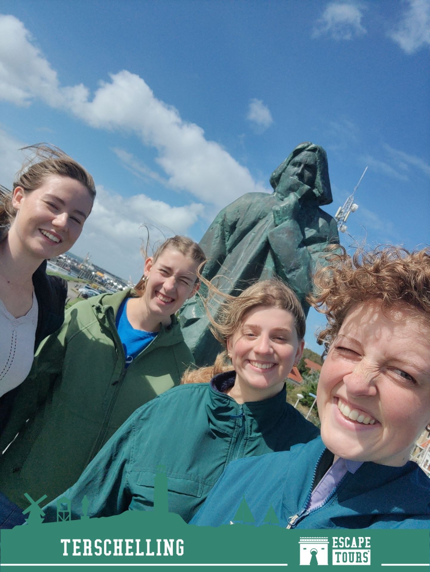 Teamfoto van vakantiegangers